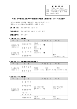 平成29年度県立広島大学一般選抜入学試験（後期日程）についての