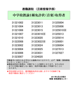 中学校教諭1種免許状（音楽）取得者