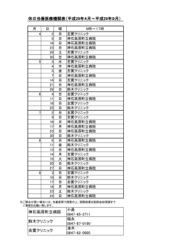 神石高原町立病院 鈴木クリニック 吉實クリニック 休日当番医療機関表