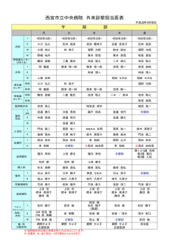 西宮市立中央病院 外来診察担当医表