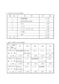 2 平成28年中の出火原因 順 位 原 因 件 数 1 電気配線類 11件 2 放火