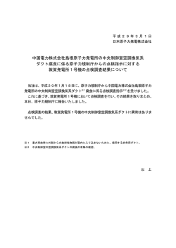中国電力株式会社島根原子力発電所の中央制御室空調換気系 ダクト