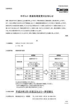 中ボルト 表面処理変更のお知らせ