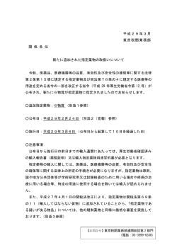 平成29年3月 東京税関業務部 関 係 各 位 新たに追加された指定薬物