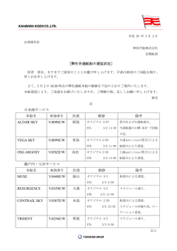 ［弊社各運航船の遅延状況］ 日本海サービス 本船名 次港