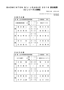 BADMINTON S/J LEAGUE 2016 試合結果 （S/Jリーグ入替戦）