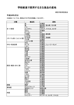 学校給食で使用する主な食品の産地