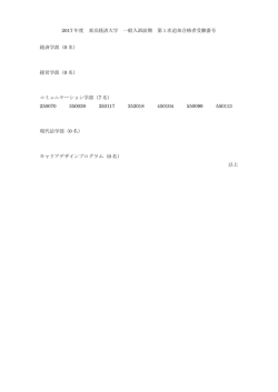 2017 年度 東京経済大学 一般入試前期 第1次追加合格者受験番号
