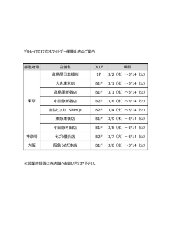 デルレイ2017年ホワイトデー催事出店のご案内 都道府県 店舗名 フロア