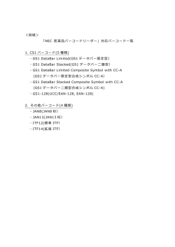 ＜別紙＞ 「NEC 医薬品バーコードリーダー」対応バーコード  覧 1. CS1