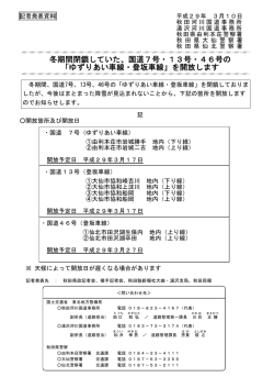 冬期間閉鎖していた、国道7号・13号・46号の
