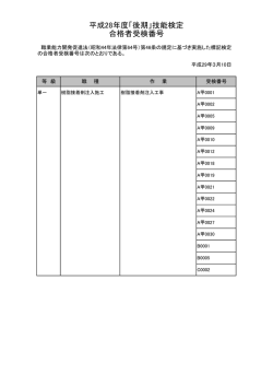 単一等級技能検定合格者受検番号（PDF：17KB）