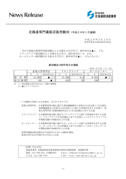 北海道専門量販店販売動向（平成29年1月速報）