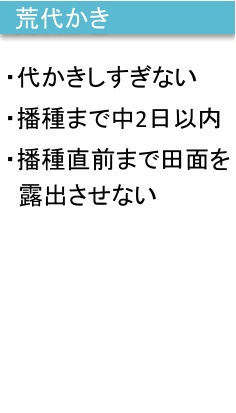 ・代かきしすぎない ・播種まで中2日以内 ・播種直前まで田面を 露出