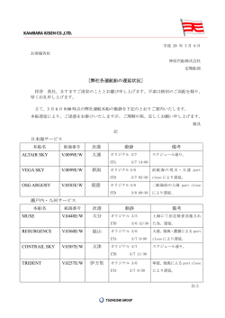 ［弊社各運航船の遅延状況］ 日本海サービス 本船名 次港 動静 備考