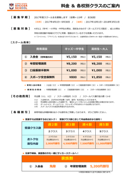 料金 ＆ 各校別クラスのご案内