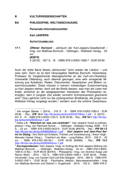 Jahrbuch der Karl-Jaspers-Gesellschaft / hrsg. von Matthias Bormuth.
