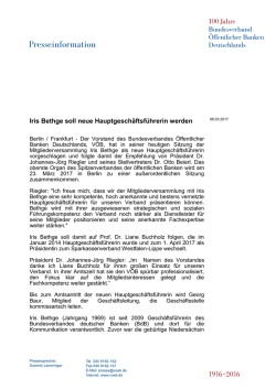 Iris Bethge soll neue Hauptgesch&auml;ftsf&uuml;hrerin werden