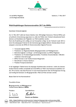 Wahl-Empfehlungen Kantonsratswahlen 2017 des BWSo
