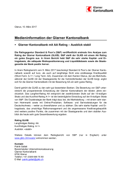 Medieninformation der Glarner Kantonalbank