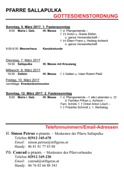 Gottesdienstordnung 05.03. - 12.3.2017