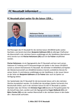 FC Neustadt informiert …