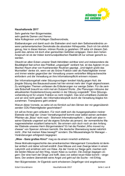 Haushaltsrede 2017 Sehr geehrte Herr B&uuml;rgermeister, sehr geehrte
