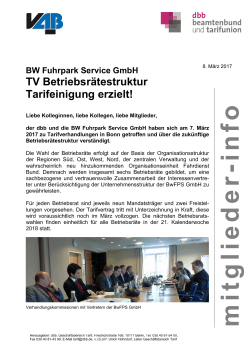 Mitgliederinfo "BW Fuhrpark Service GmbH: TV Betriebsrätestruktur