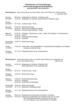 Gottesdienste und Veranstaltungen Johanneskirchengemeinde