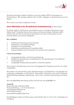 Mitarbeiter/in Kundenbetreuung - Braunschweiger Verkehrs-GmbH