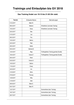 Trainings und Einlaufplan bis GV 2018 - TV Hessigkofen