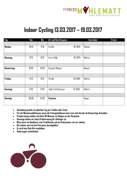 Indoor Cycling 13.03.2017 – 19.03.2017
