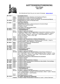 Gottesdienstordnung Birgitz M&auml;rz 2017