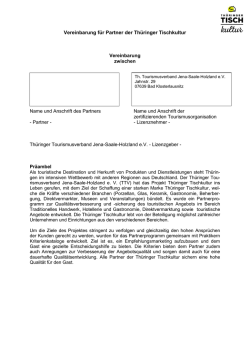 Vereinbarung für Partner der Thüringer Tischkultur