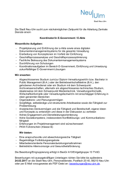 Stellenausschreibung Koordinator/in E-Government - Stadt Neu-Ulm