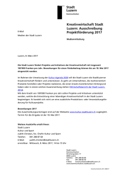 Kreativwirtschaft Stadt Luzern: Ausschreibung Projektförderung 2017