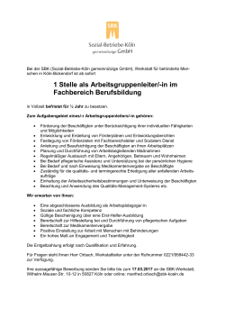 1 Stelle als Arbeitsgruppenleiter/-in im - Sozial-Betriebe-Köln