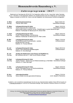 Jahresplan 2017 - Bienenzuchtverein Hauzenberg eV