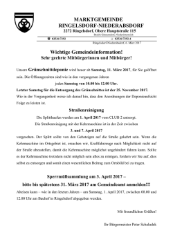 Wichtige Gemeindeinfo bezüglich Deponie, Straßenkehrung und