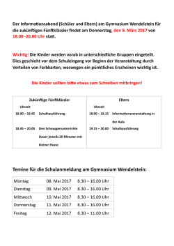 Infoabend Donnerstag, 9. März 2017, 18:00 Uhr