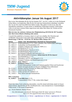 Aktivitätenplan Januar bis August 2017 - THW