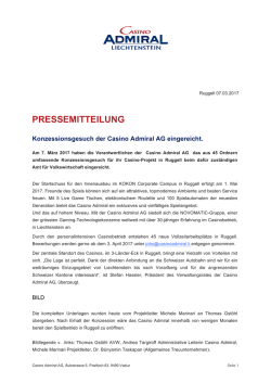 PRESSEMITTEILUNG - Casino Admiral Liechtenstein