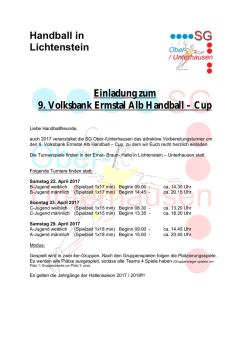 Handball in Lichtenstein Einladung zum 9. Volksbank Ermstal Alb