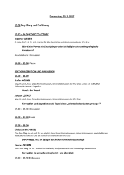 Donnerstag, 30. 3. 2017 13.00 Begr&uuml;&szlig;ung und Einf&uuml;hrung 13.15