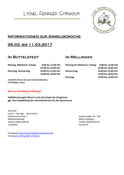 Informationen zur Anmeldewoche 06.03. bis 11.03.2017 In