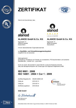 Qualitäts- und Umweltmanagement Zertifikat - Alanod