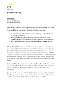 EY Schweiz erneuert Führungsteam der Division Financial Services