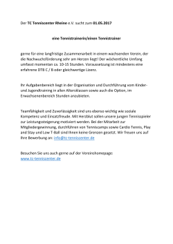Der TC Tenniscenter Rheine e.V. sucht zum 01.05.2017 eine