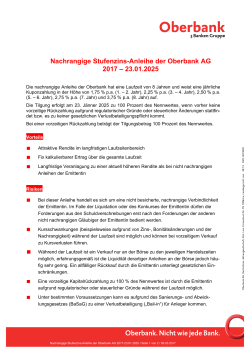 Nachrangige Stufenzins-Anleihe der Oberbank AG 2017 – 23.01.2025