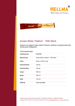 Zucker-Sticks "Hellma" - 1000 Stück - Hellma Gastronomie